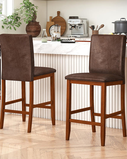Giantex Bar Stools Set of 2/4 26" Upholstered Counter Height Bar Chairs