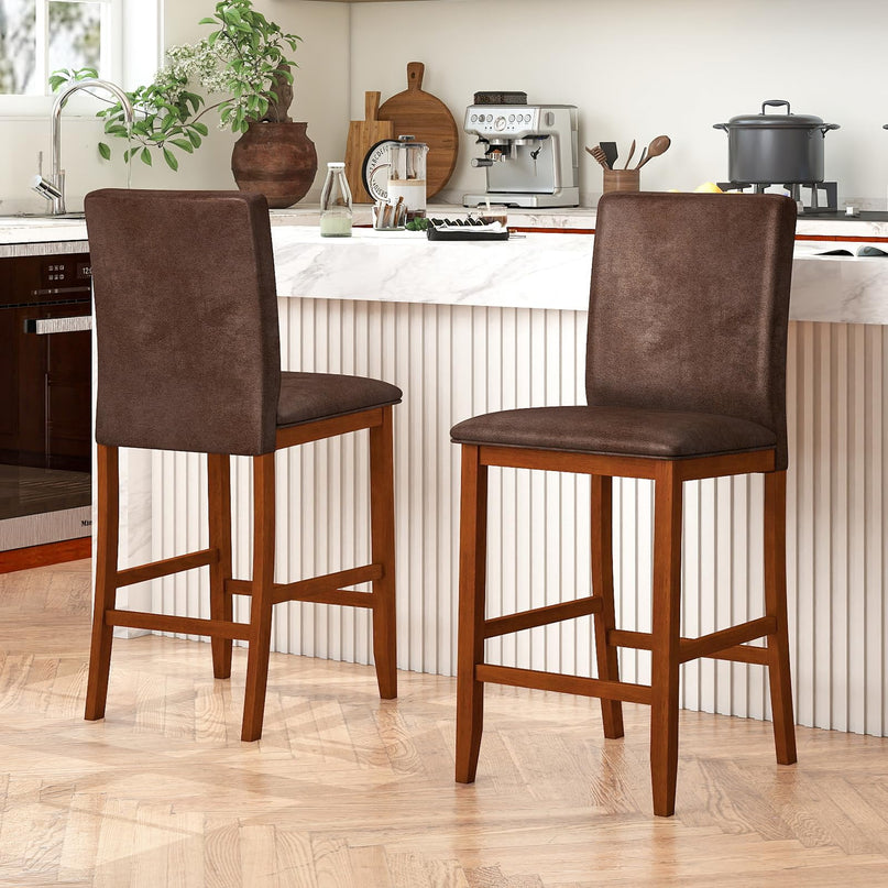 Giantex Bar Stools Set of 2/4 26" Upholstered Counter Height Bar Chairs