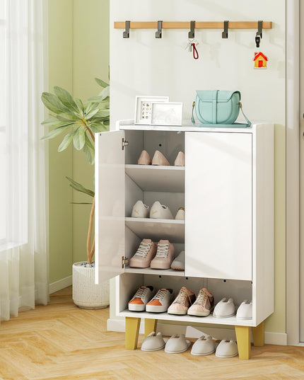 Giantex 5-Tier Shoe Cabinet with Doors, Faux Marble Shoe Rack Organizer with Anti-Tipping Kit & Flat Tilting Storage Shelves