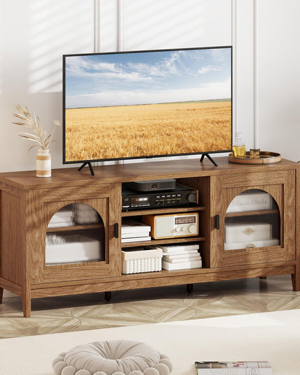 Giantex Farmhouse TV Stand for TVs up to 65" Modern Vintage Entertainment Center(Arched Glass)