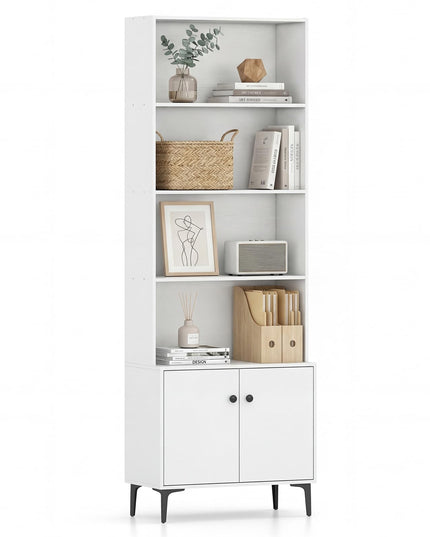 Giantex 68.5" Tall Bookcases with 2 Doors | Floor Standing 5 Tier Bookshelf Display Shelves
