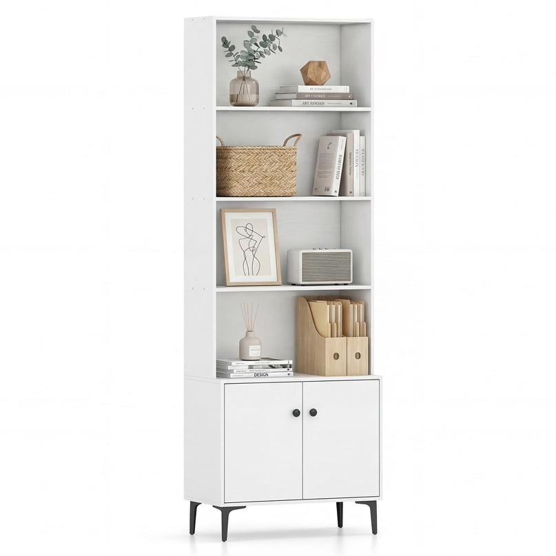 Giantex 68.5" Tall Bookcases with 2 Doors | Floor Standing 5 Tier Bookshelf Display Shelves