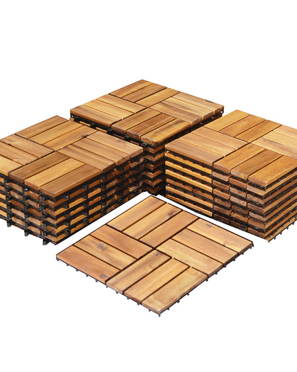 Giantex 27 PCS Interlocking Patio Deck Tiles, 12 x 12in Acacia Hardwood Floor Tiles, Tools Free Assembly