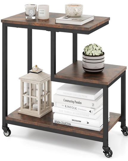 Giantex 3 Tier Side Table with Wheels for Living Room Bedroom Office