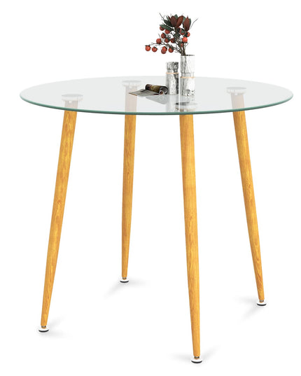 Giantex Round Glass Dining Table, Kitchen Dinner Table with Tempered Glass Tabletop & Metal Legs