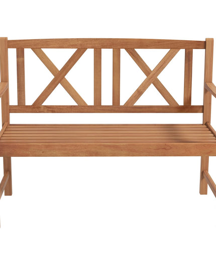 Giantex Outside Garden Bench Loveseat - 2-Person Acacia Wood Bench with Armrest