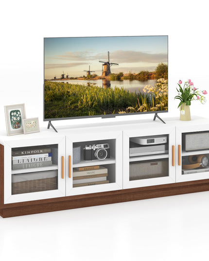 Giantex Large TV Stand for TVs up to 75”, Entertainment Center with 4 Tempered Glass Doors