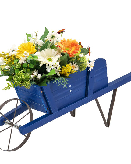 Giantex Wooden Wagon Planter, Small Wheelbarrow Wagon Flower, Indoor & Outdoor Raised Bed