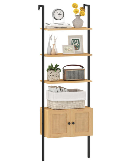 Giantex 5 Tier Ladder Bookcase with Rattan Cabinet