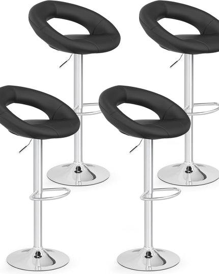Giantex Adjustable Swivel Bar Stools, Modern PU Leather Counter Height Bar Chairs w/Hollowed Back