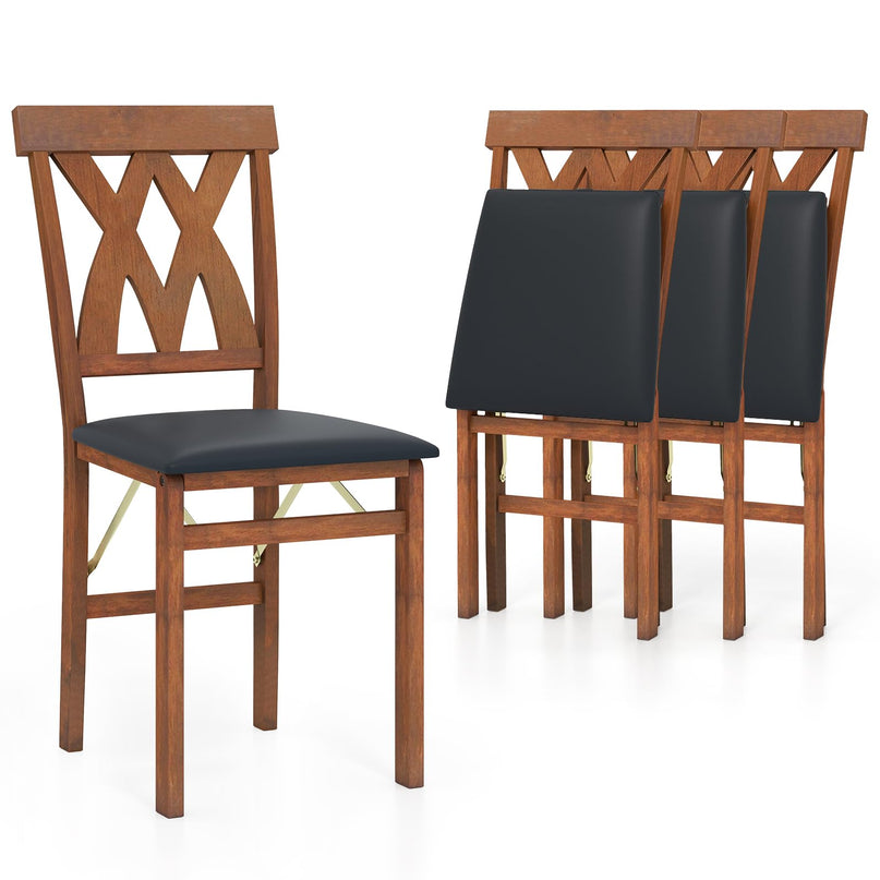 Giantex Folding Dining Chairs Set with PVC Leather for Home Small Space