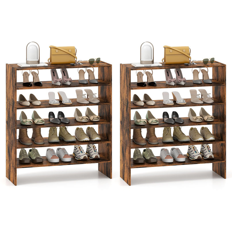3-in-1 Shoe Rack, 5-Tier Shoe Organizer, Wood Storage Shelf for Shoes