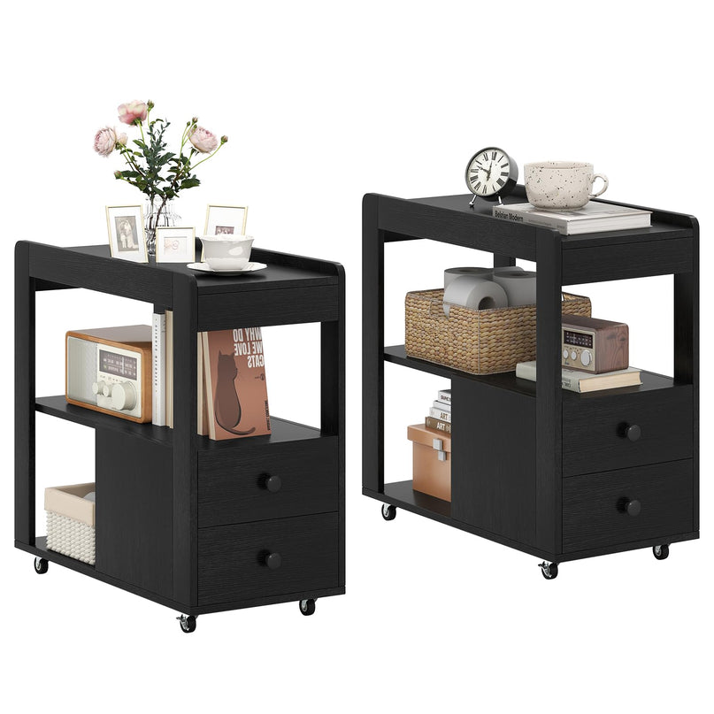 Giantex Rolling Side Table with Storage with Wheels & Open Shelves