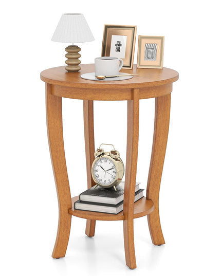 Giantex Round End Table with Storage Shelf Set of 2, Retro Nightstand with Solid Wood Legs, 24.5" Accent Table for Small Spaces