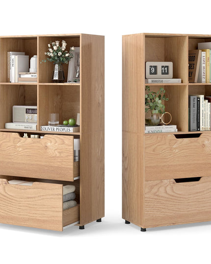 Giantex Étagère avec 4 Cubes et 2 Tiroirs, Bibliothèque de Sol de 51" de Haut