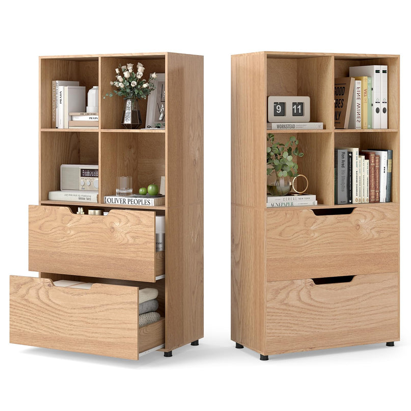 Giantex Bookshelf with 4 Cubes & 2 Drawers 51” Tall Floor Bookcase