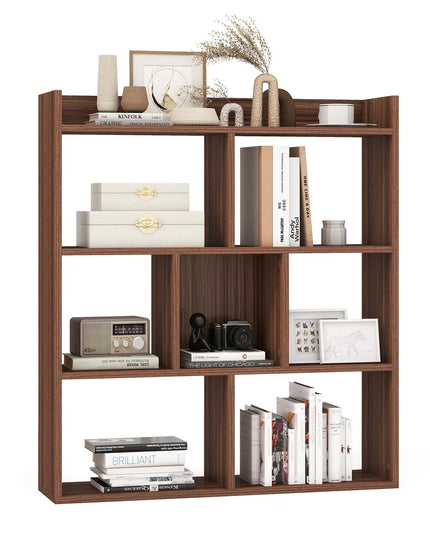 Giantex 7 Cube Bookshelf, Free-standing Wooden Bookcase, 4 Tier Home Display Shelf, Horizontal Storage Unit w/Anti-Toppling Devices