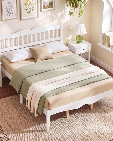 GIANTEX Full/Queen Size Wooden Bed Frame with Slatted Headboard