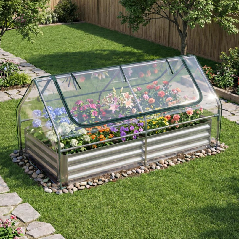 Giantex 3-in-1 Metal Raised Garden Bed with Greenhouse Cover