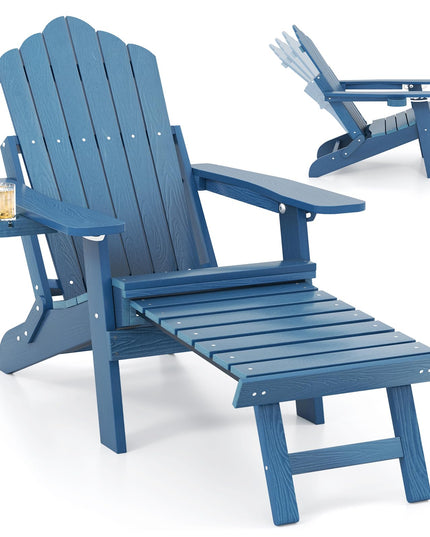 Giantex Folding Adirondack Chair, All-Weather Lounge Chair with Adjustable Backrest, Retractable Ottoman