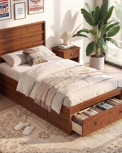 Cadre de lit Giantex pour lit double/simple avec tiroirs de rangement