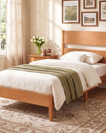 GIANTEX Twin/Full/Queen Size Wooden Bed Frame with Slatted Headboard