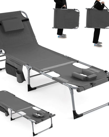 Giantex Folding Beach Tanning Chair - Outdoor Chaise Lounge Chair, 5-Position Adjustable Lounger with Face Hole