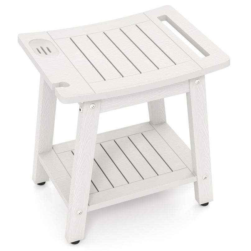 Giantex Shower Bench HIPS Waterproof Bath Spa Seat with Storage Shelf