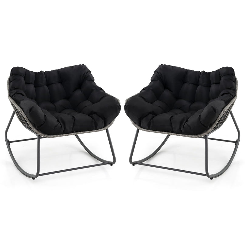 Giantex Outdoor Rocking Chair with Padded Cushion, Oversized Papasan Chair