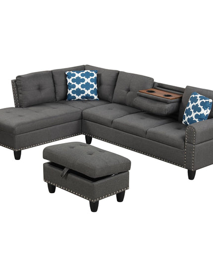 Giantex 98" L Shaped Sofa with Movable Storage Ottoman