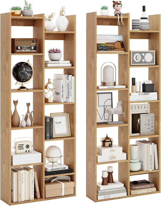 Giantex 11 Tier Bookcase with Staggered Shelves for Home Living Room Office