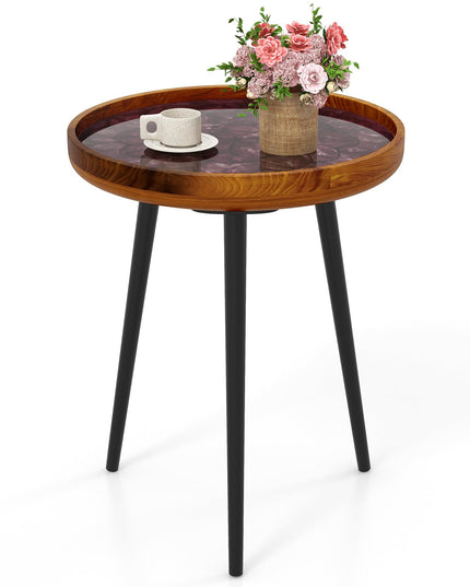 Giantex Outdoor Side Table, Round End Table with Epoxy Resin Finish