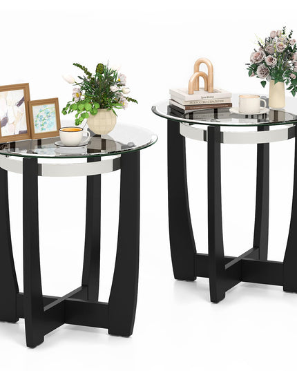 Giantex Round Glass End Table - 24’’ Side Table with Tempered Glass Top