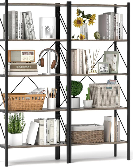 Giantex 5-Tier Bookshelf, Industrial Tall Bookcase with Open Storage Shelves & Heavy Duty Metal Frame