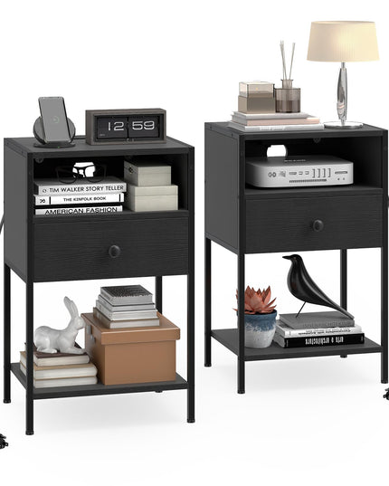 Giantex Night Stand with Charging Station for Bedroom Small Spaces