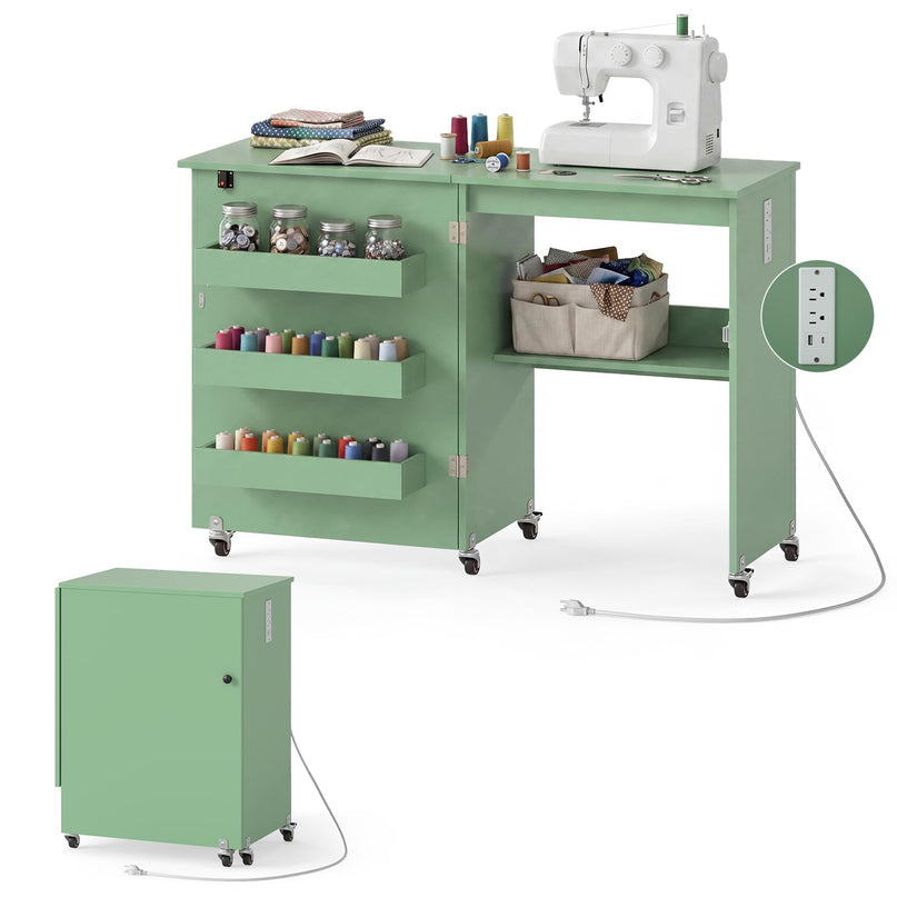 Giantex Folding Sewing Table with Charging Station