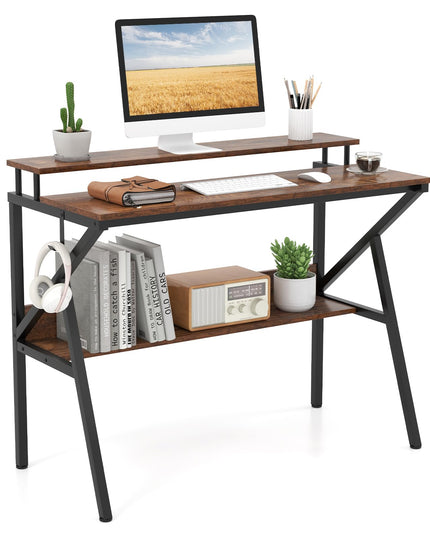 Giantex Compact Computer Desk for Small Spaces with Monitor Stand