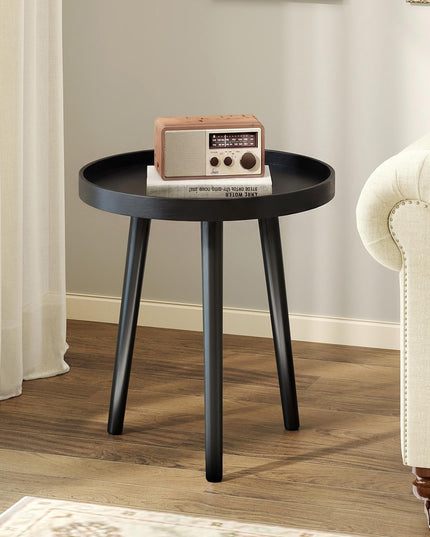Giantex Round End Table with Wooden Tray & Bamboo Legs