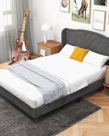Giantex Velvet Upholstered Bed Frame