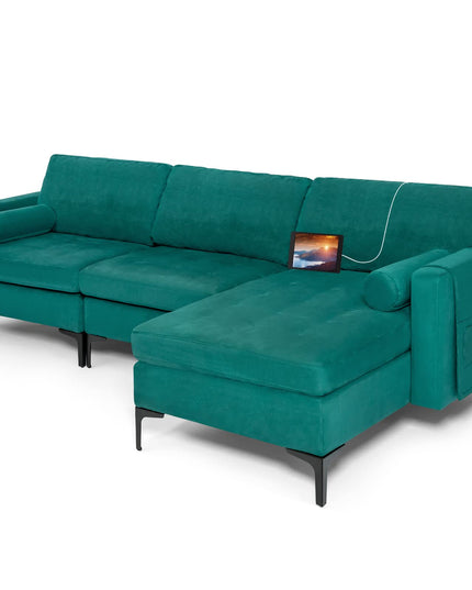 Giantex 97" Large Couch, 3 Seat Sectional Sofa Set, L-Shaped Modular Sleeper with Chaise Lounge & USB Port & Socket