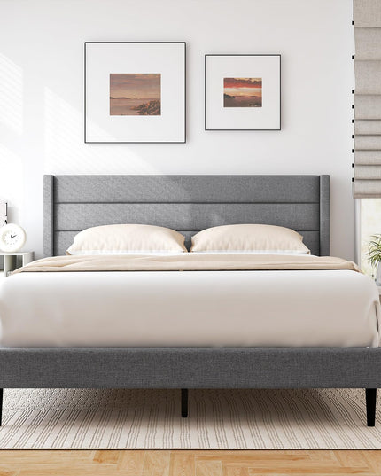 Giantex Bed Frame, Modern Linen Upholstered Platform Bed with Wingback Headboard
