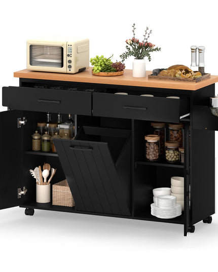 Giantex Kitchen Island w/Trash Bag Storage