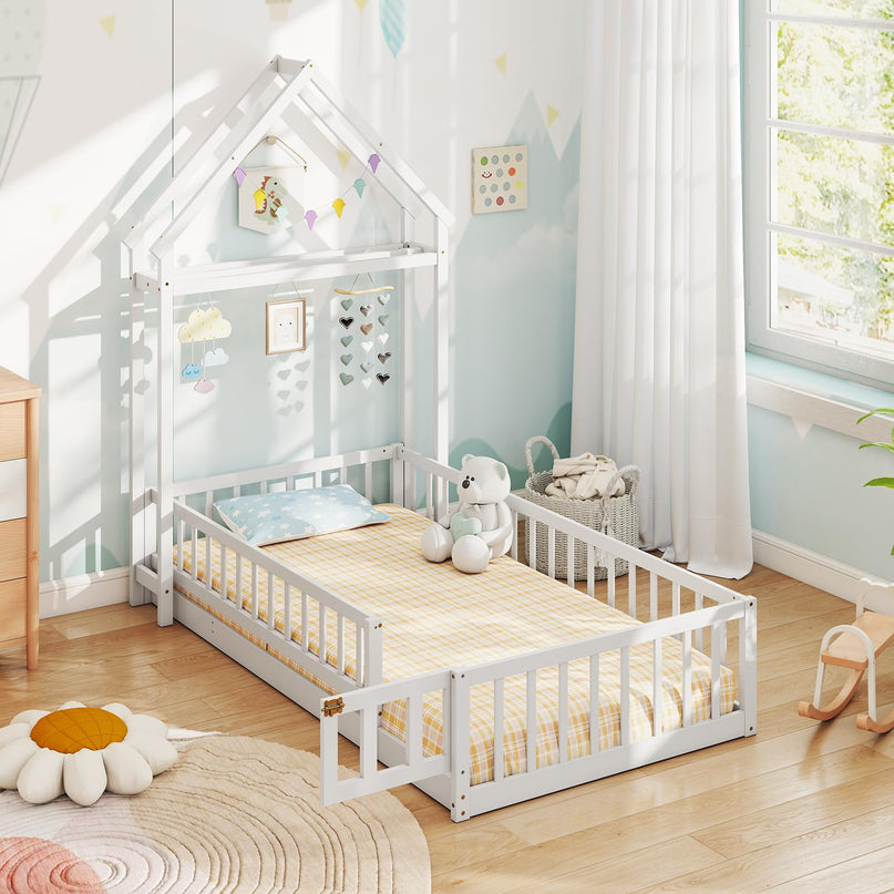 Giantex Twin House Floor Bed for Kids for Girls or Boys