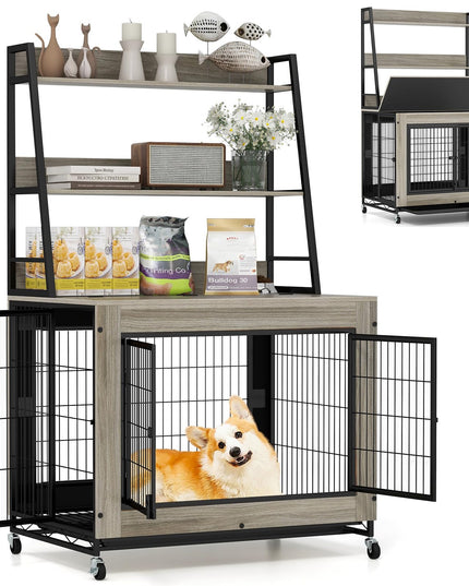 Giantex 38" Dog Crate Furniture with Storage Shelves