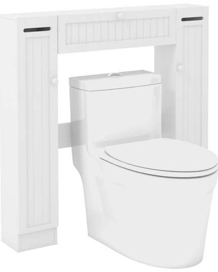 Over-The-Toilet Rack Bathroom Shelf Storage Cabinet Wooden Drop Door Freestanding Spacesaver Improvements, White