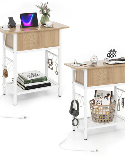 Giantex End Table with Charging Station Flip Top Bedside Night Stand(1/2)