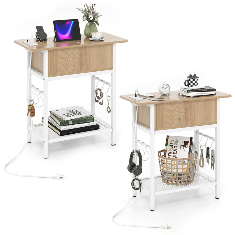 Giantex End Table with Charging Station Flip Top Bedside Night Stand(1/2)