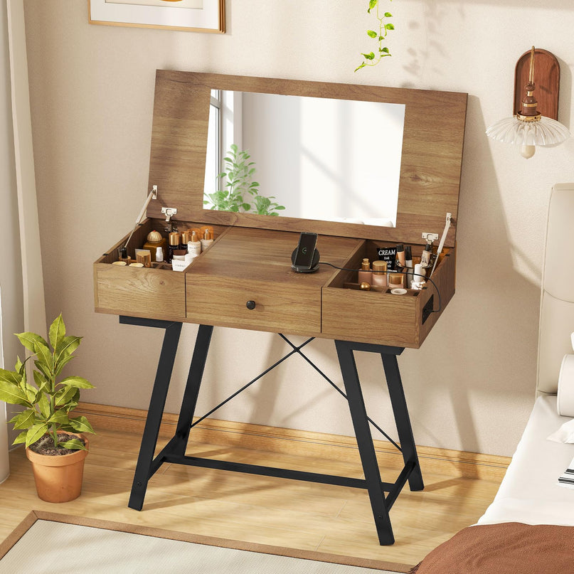 Vanity Desk with Flip Top Mirror for Bedroom Home Office