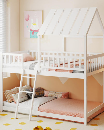 Giantex Twin Over Twin House Bunk Bed Low Loft Bed Frame