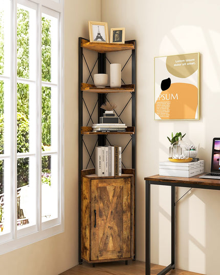 Giantex 4-Tier Corner Shelf with Cabinet - 71" Tall Free Standing Storage Shelves Rack Plant Stand